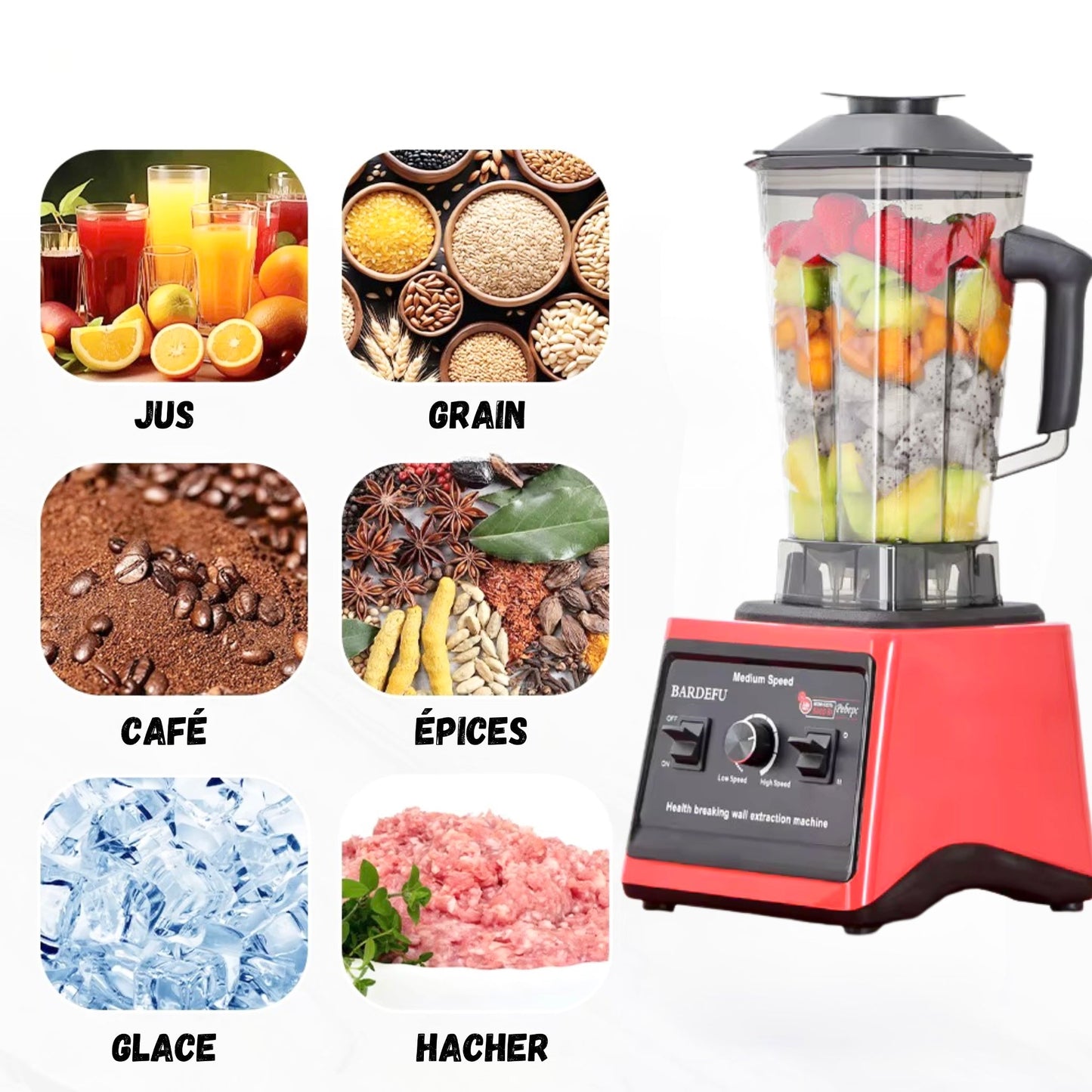 Mixer jus de fruit multifonctions 8 en 1 rouge