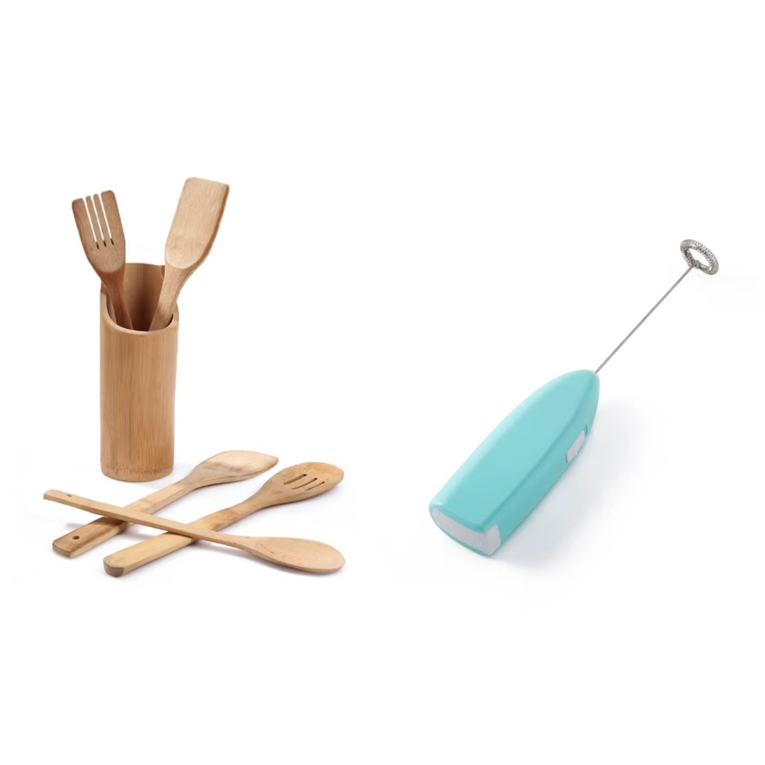 Pack d’un mini batteur, un spatule en bois 5 pièces
