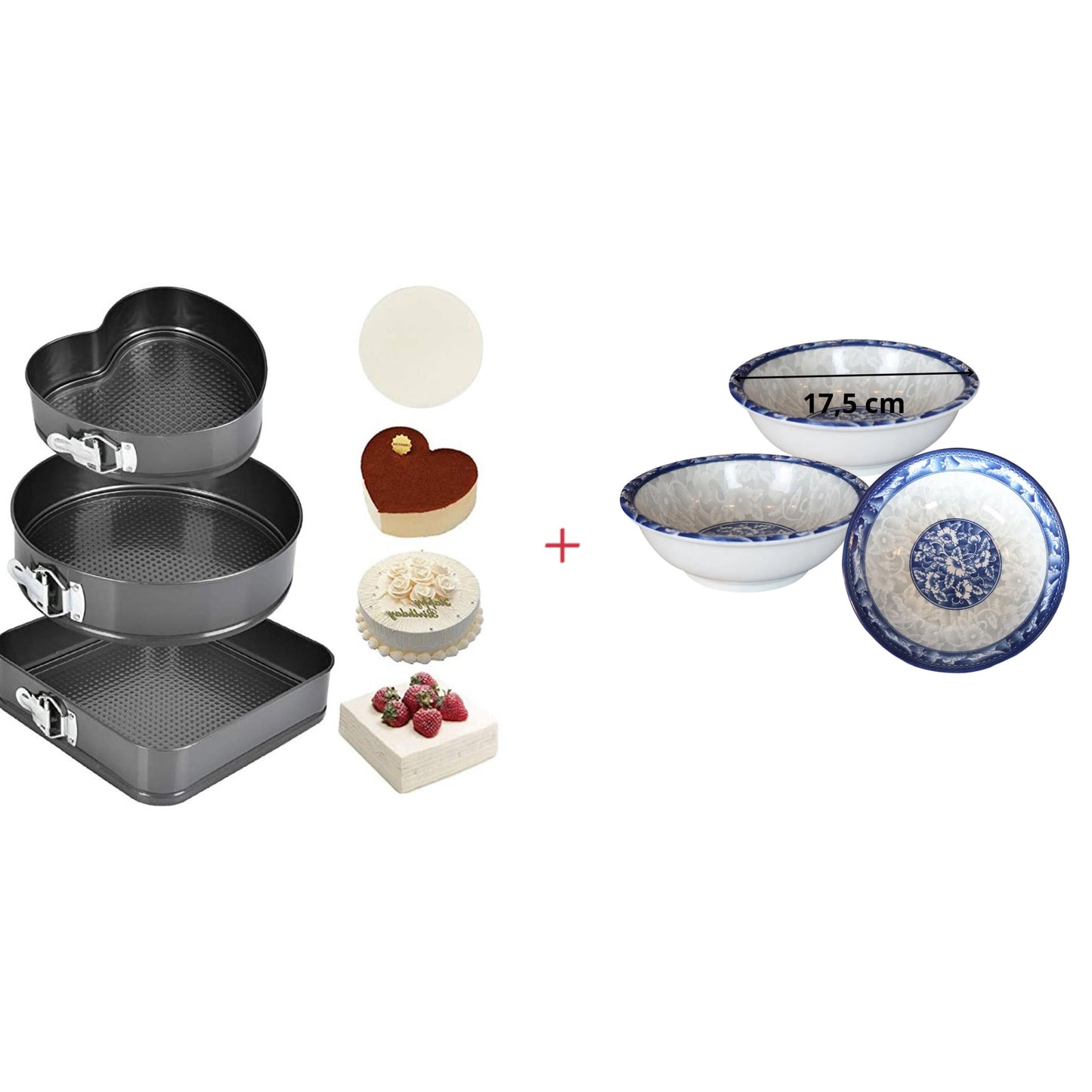 Pack d’un moule à gâteau 3 pièces plus 3 assiettes 17,5 cm