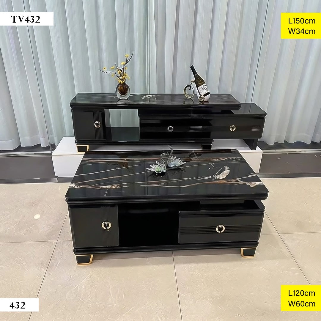 : Meuble TV Moderne Noir Effet Marbre