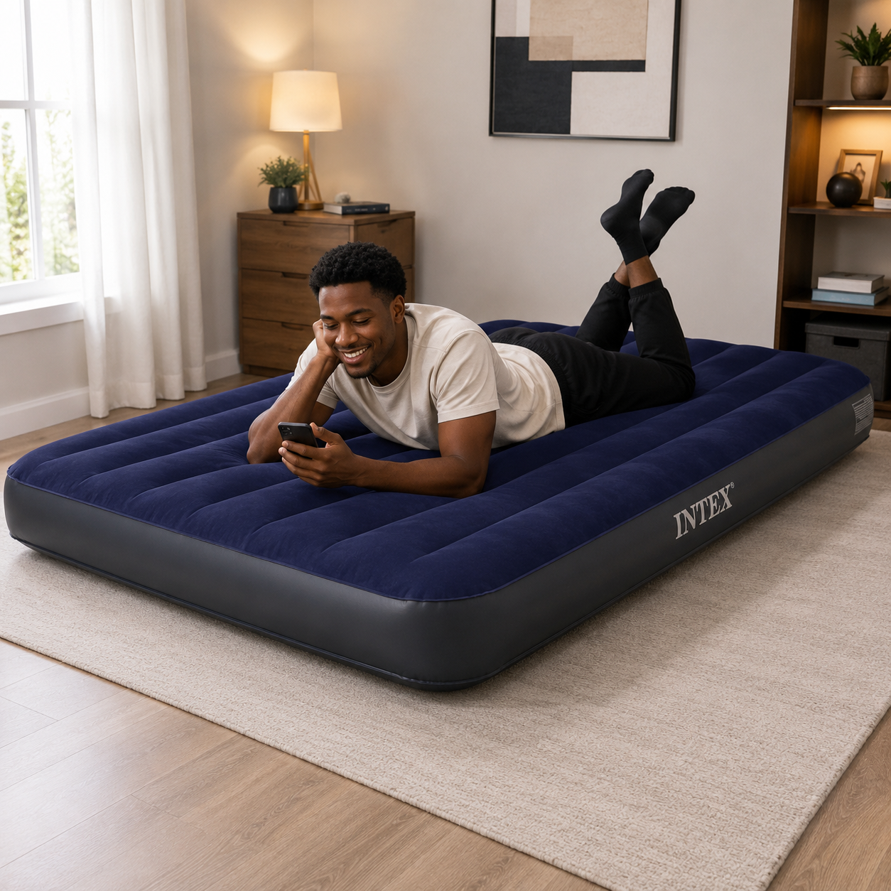 Matelas gonflable 2 places avec 2 oreillers et pompe manuelle