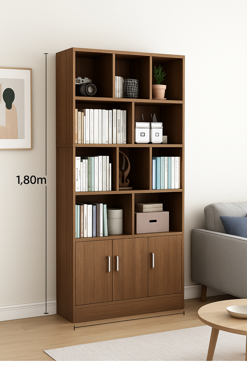 Bibliothèque moderne en bois – 180×100×24 cm | Étagère de rangement design avec portes,livraison gratuite à dakar.