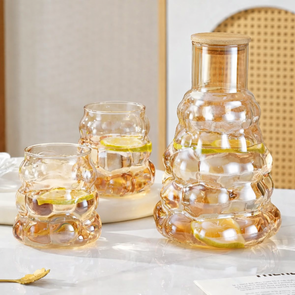 Ensemble carafe en verre 7 pièces – 1 L avec 6 verres assortis