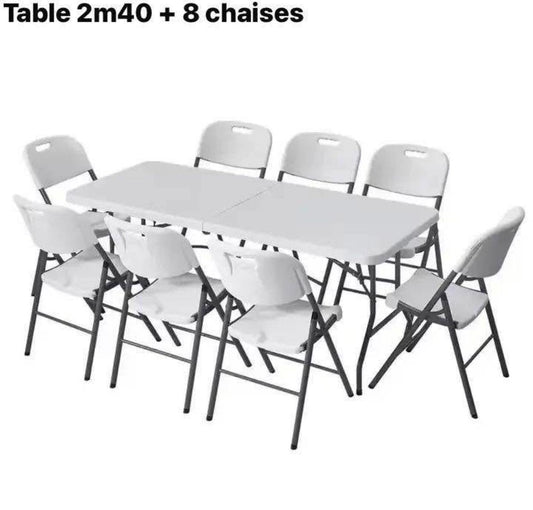 Table dressage 2m40 + 8 chaises
