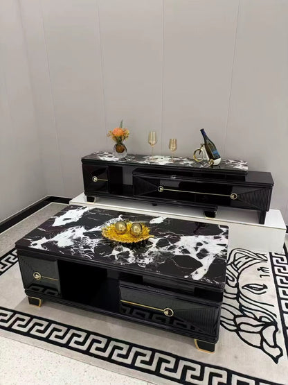 : Meuble TV Moderne Noir Effet Marbre