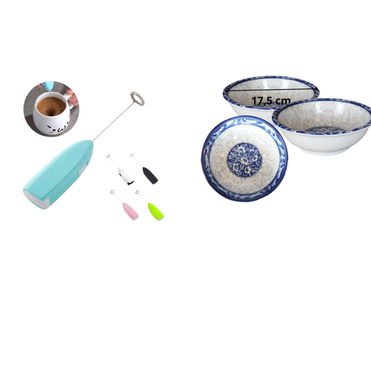 Pack d’un mini batteur plus 3 assiettes 17,5 cm