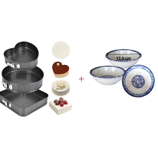 Pack d’un moule à gâteau 3 pièces plus 3 assiettes 17,5 cm