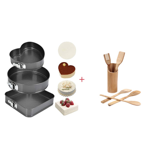 Pack d’un moule à gâteau 3 pièces plus spatule en bois 5 pièces