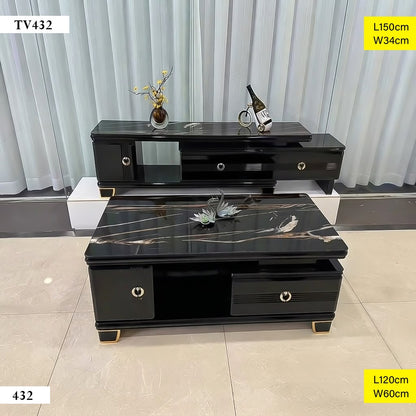: Meuble TV Moderne Noir Effet Marbre