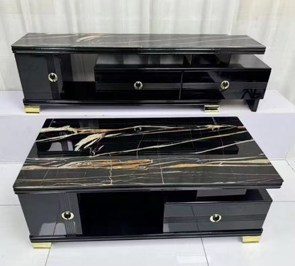 : Meuble TV Moderne Noir Effet Marbre