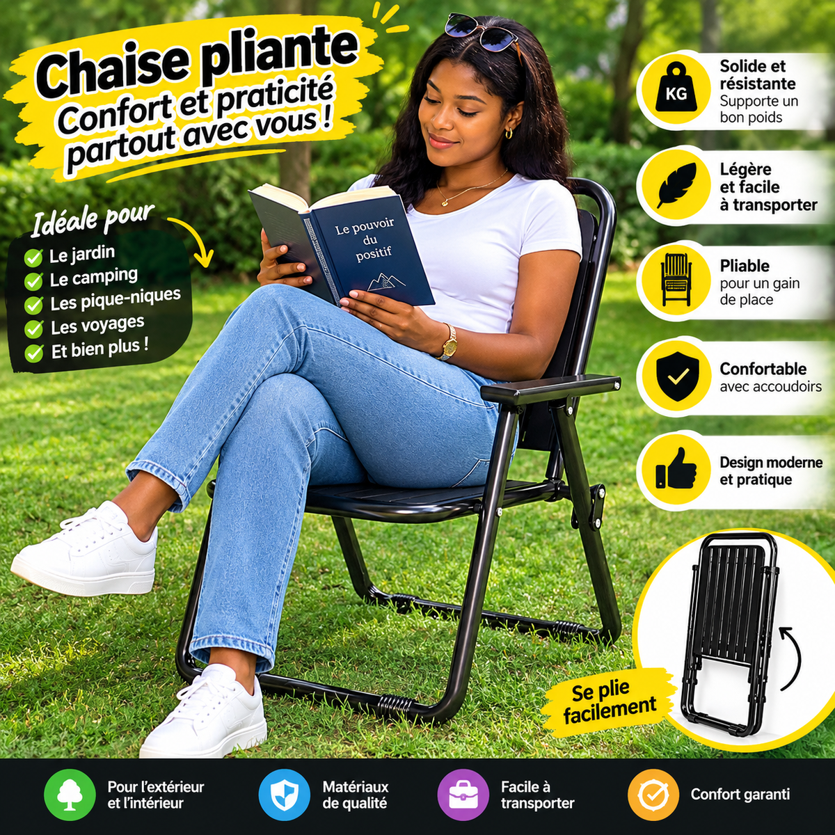 Chaise Pliante Confort & Pratique 🌿✨en fer
