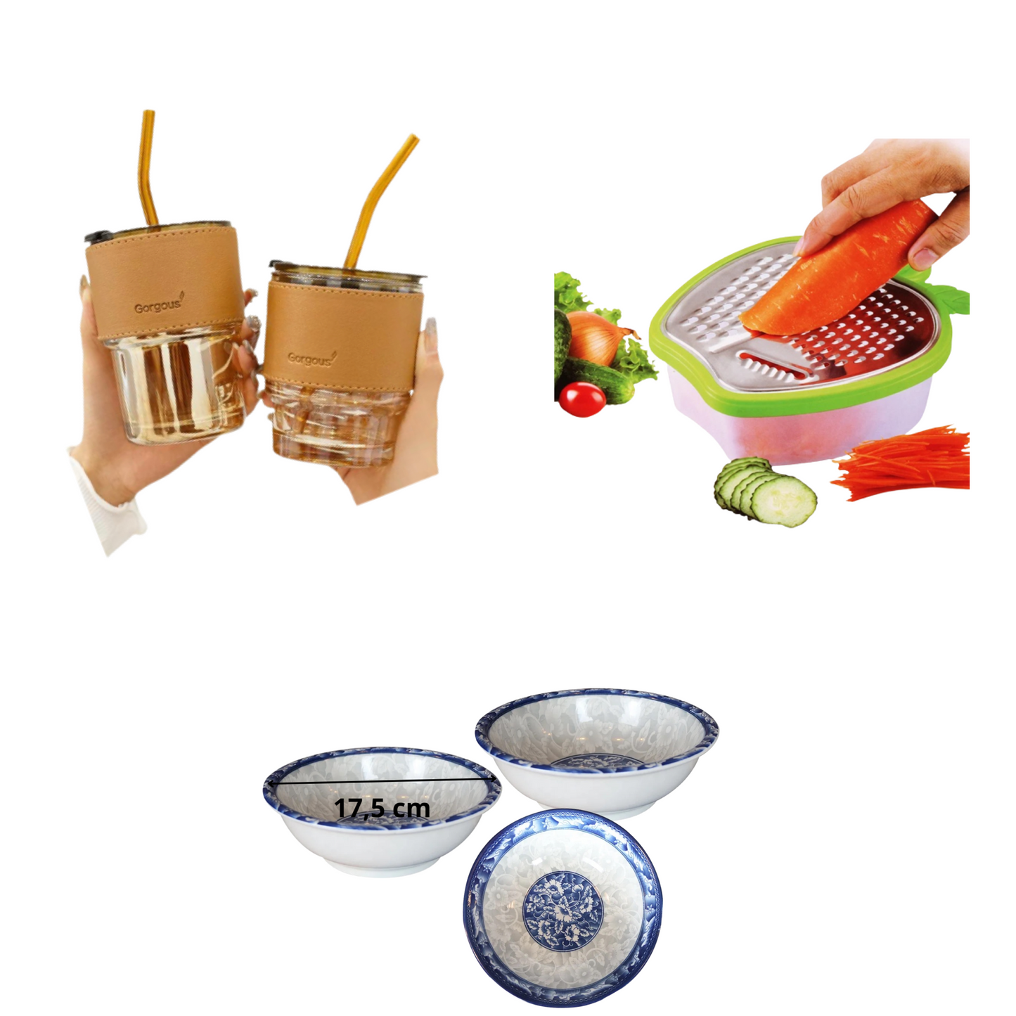 Pack 2 tasses avec pailles, un grattoir plus 3 assiette 17,5 cm