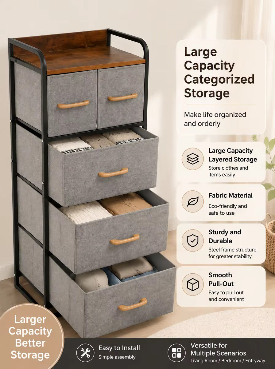 Commode de rangement 5 tiroirs – Élégante & Pratique