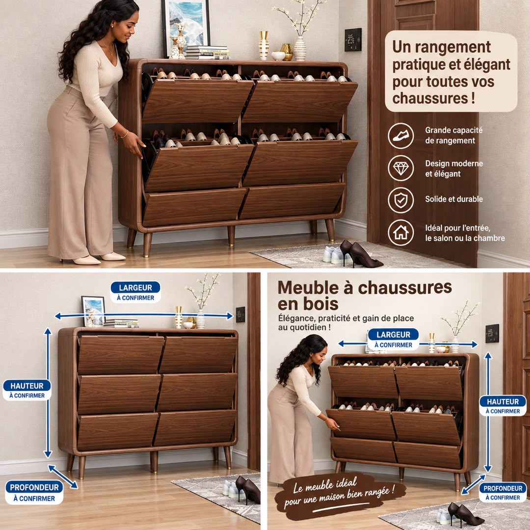 Meuble à Chaussures Élégant 6 Compartiments – Rangement Grande Capacité