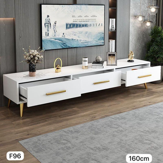 Meuble TV Luxe Blanc – Pieds Dorés