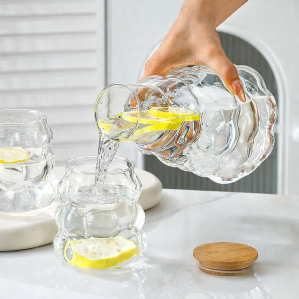 Ensemble carafe en verre 7 pièces – 1 L avec 6 verres assortis