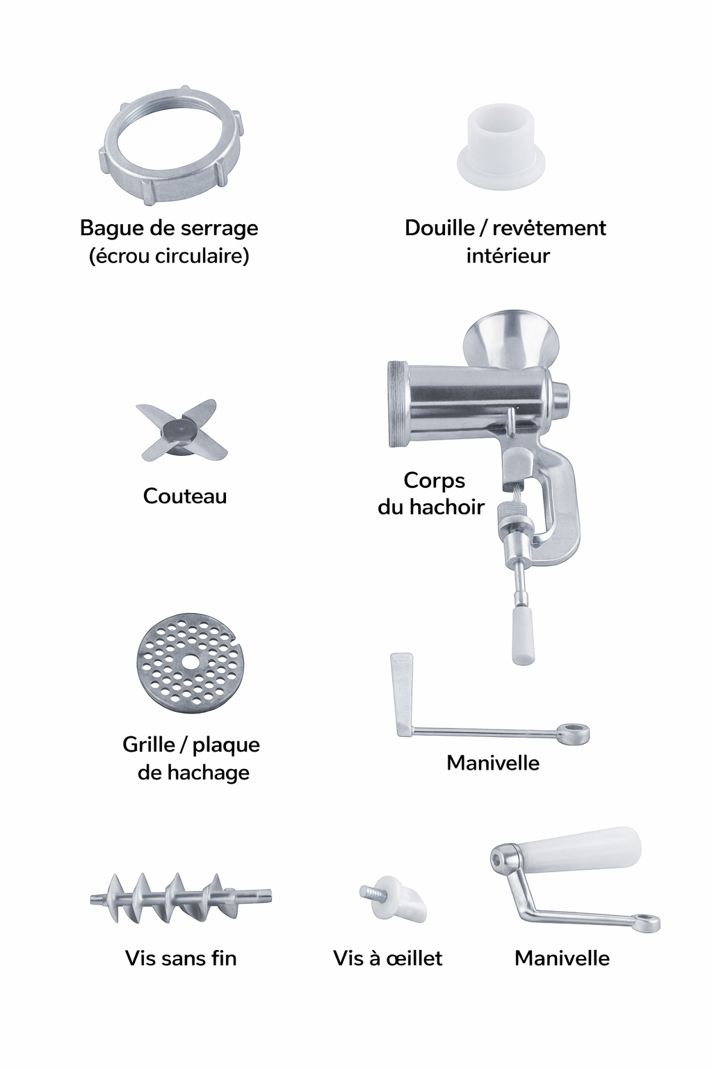 Hachoir manuel en alliage d’aluminium – Taille 12