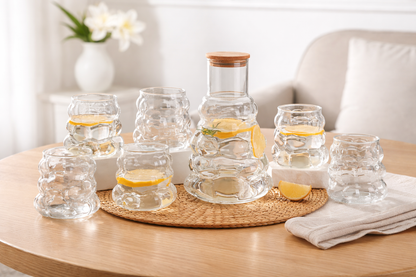Ensemble carafe en verre 7 pièces – 1 L avec 6 verres assortis