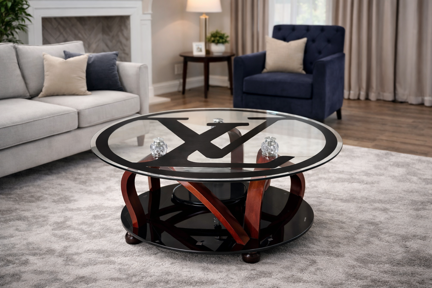 Table basse en verre et bois