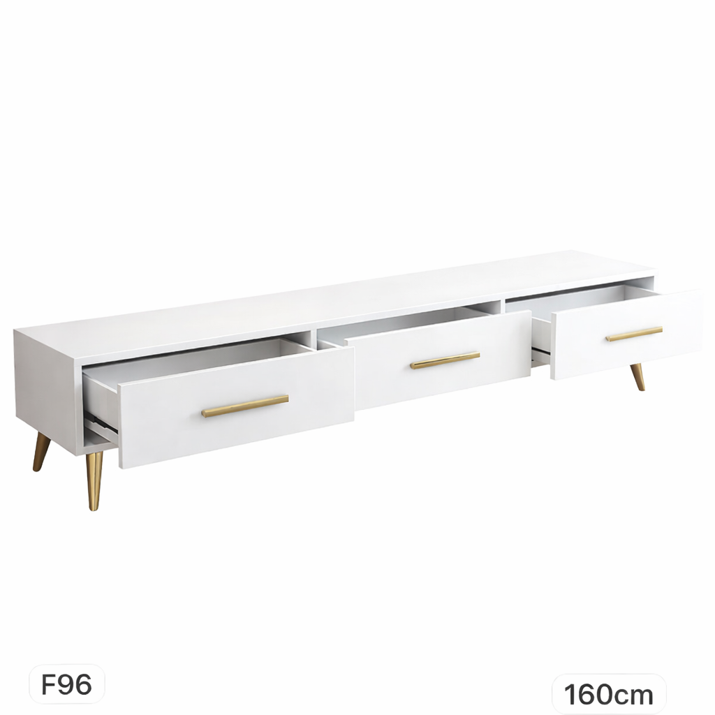 Meuble TV Luxe Blanc – Pieds Dorés