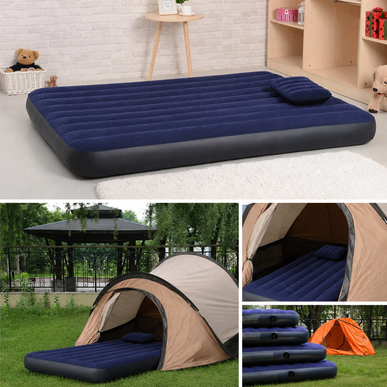 Matelas gonflable 2 places avec 2 oreillers et pompe manuelle