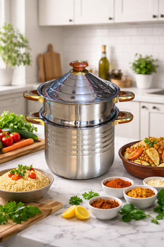 Couscoussier Inox 12L avec Poignées en Bois