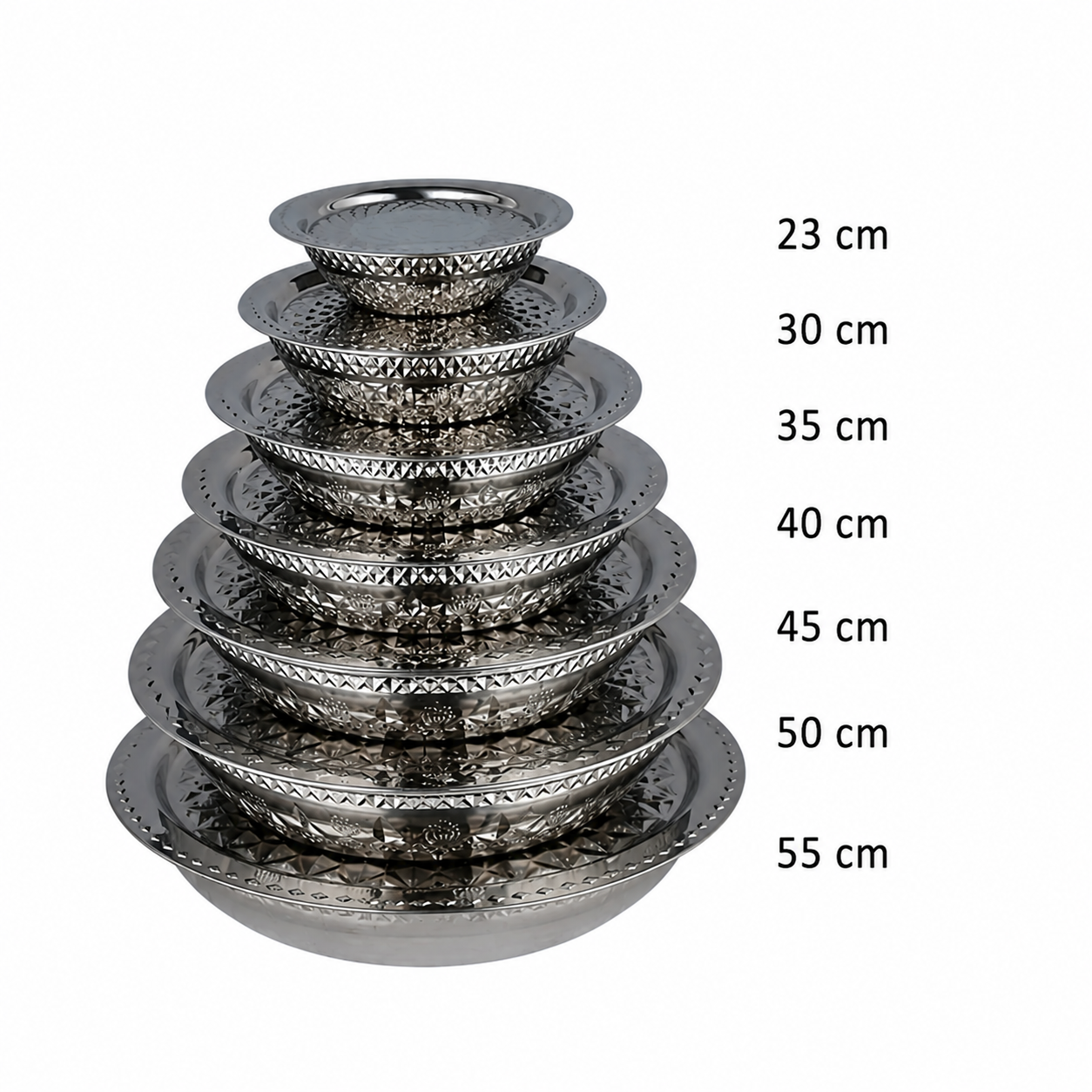 Ensemble de 7 Bols de Service en Acier Inoxydable – 23 à 55 cm