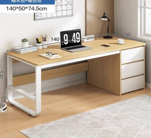 Table bureau moderne en bois et métal – 140×50×74,5 cm avec tiroir